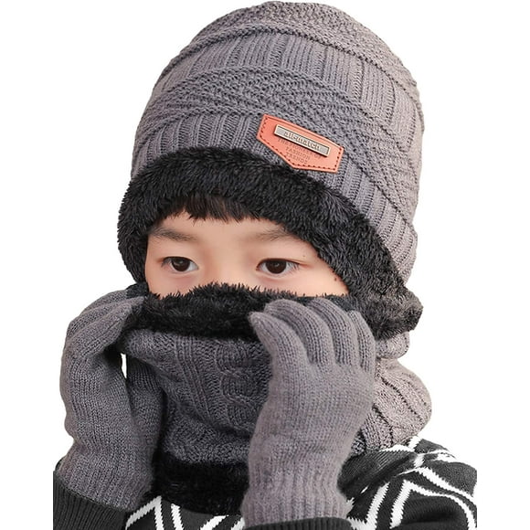 FFIY 3Pcs Winter FFIY ats Neck Warmer Scarf and Touch Screen Gloves Set for Kids