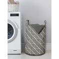 thumbnail image 3 of Geometric Laundry Bag, Hand Drawn Pattern with Diagonal Lines and Chevron-like Zigzag Design, Hamper Basket with Handles Drawstring Closure for Laundromats, 13" x 19", Ivory and Black, by Ambesonne, 3 of 4