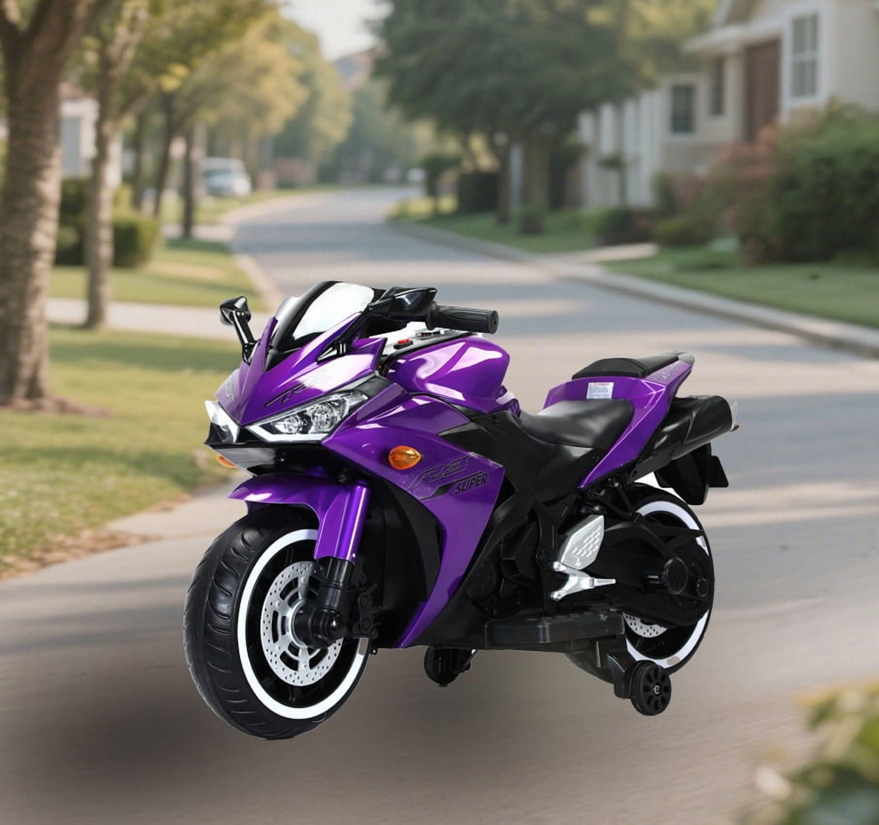 Tamco 12V Motorcycle for Kids 3-6 Years Ride On Vehicle With Training  Wheels/Manual throttle/ Drive By Hand /Lighting  Wheels
