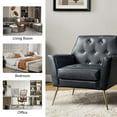 thumbnail image 4 of Faux Leather Accent Chair Comfy Upholstered Armchair with Gold Legs, Button Tufted Lounge Sofa Chair Living Room Bedroom Navy, 4 of 7