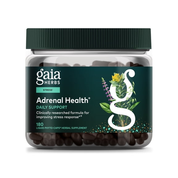 Gaia Herbs Adrenal Health Daily Support - Herbal Supplement with Ashwagandha, Holy Basil & Schisandra - Help Maintain Healthy Energy & Stress Levels* - 180 Vegan Liquid Phyto-Caps (90 Servings)