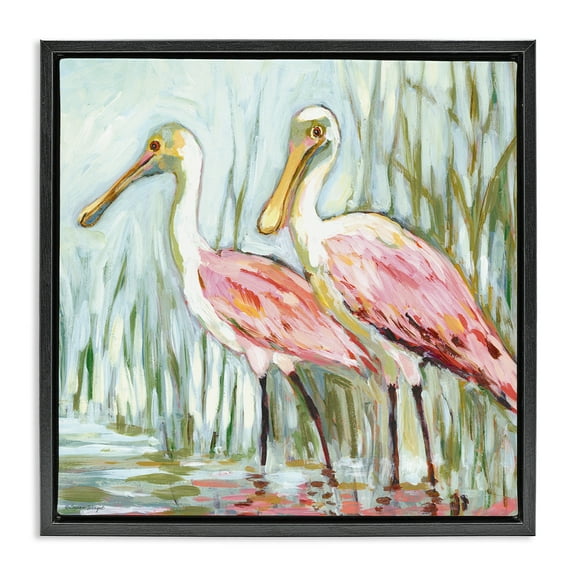 Stupell Industries Spoonbill Birds Pair Animals Painting Black Floater Framed Canvas Art Print Wall Art, 18 x 18