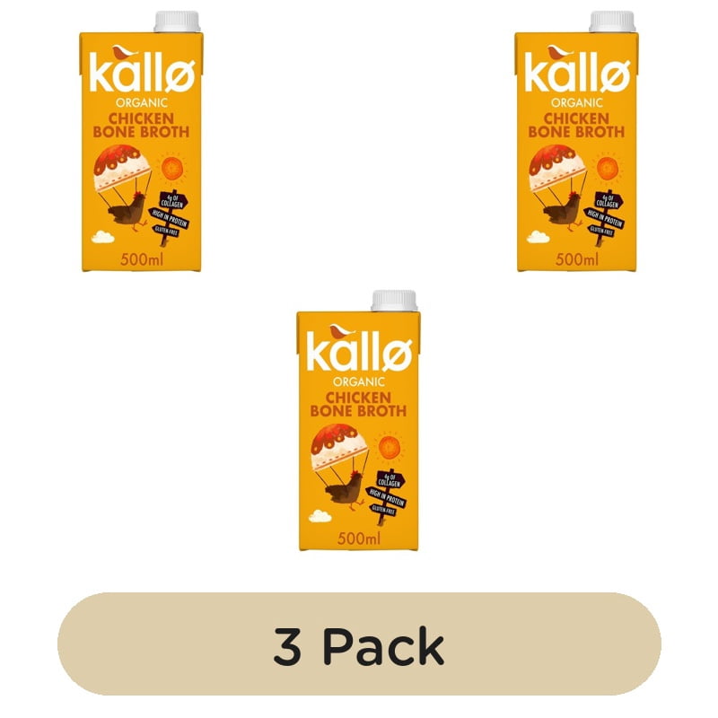 Kallo Organic Chicken Bone Broth 500ml, British Import (Pack of 3)