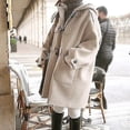 thumbnail image 1 of Nuevo abrigo de lana de invierno para mujer, abrigo de mezclas de lana holgado con capucha, chaqueta con botones de bocina, abrigo de lana para mujer de invierno, 1 of 5