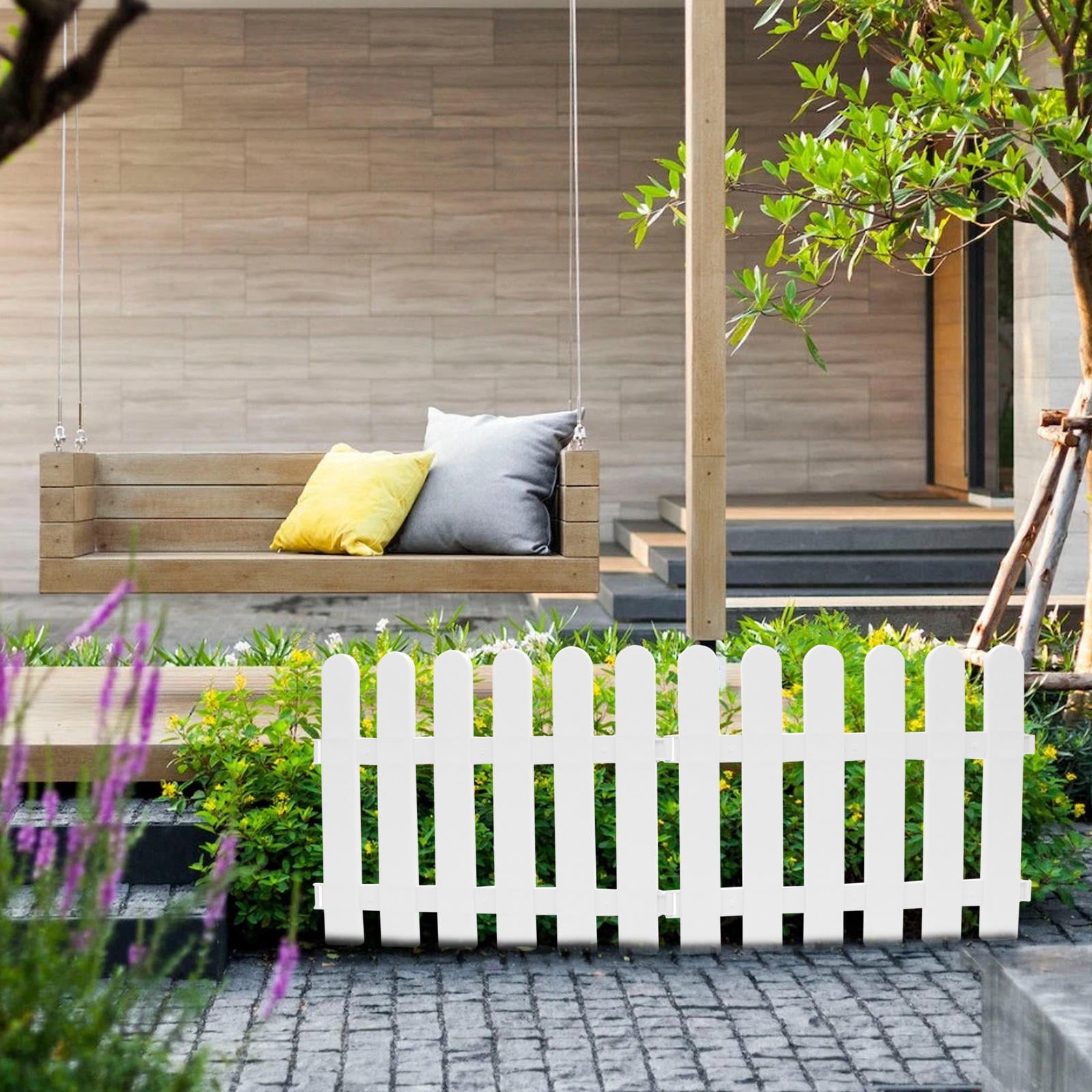 OFFIGAM 2-Pack White Plastic Garden Border Fence for Lawn, Flower Bed Edging, Yard Decoration and Outdoor Landscape Design