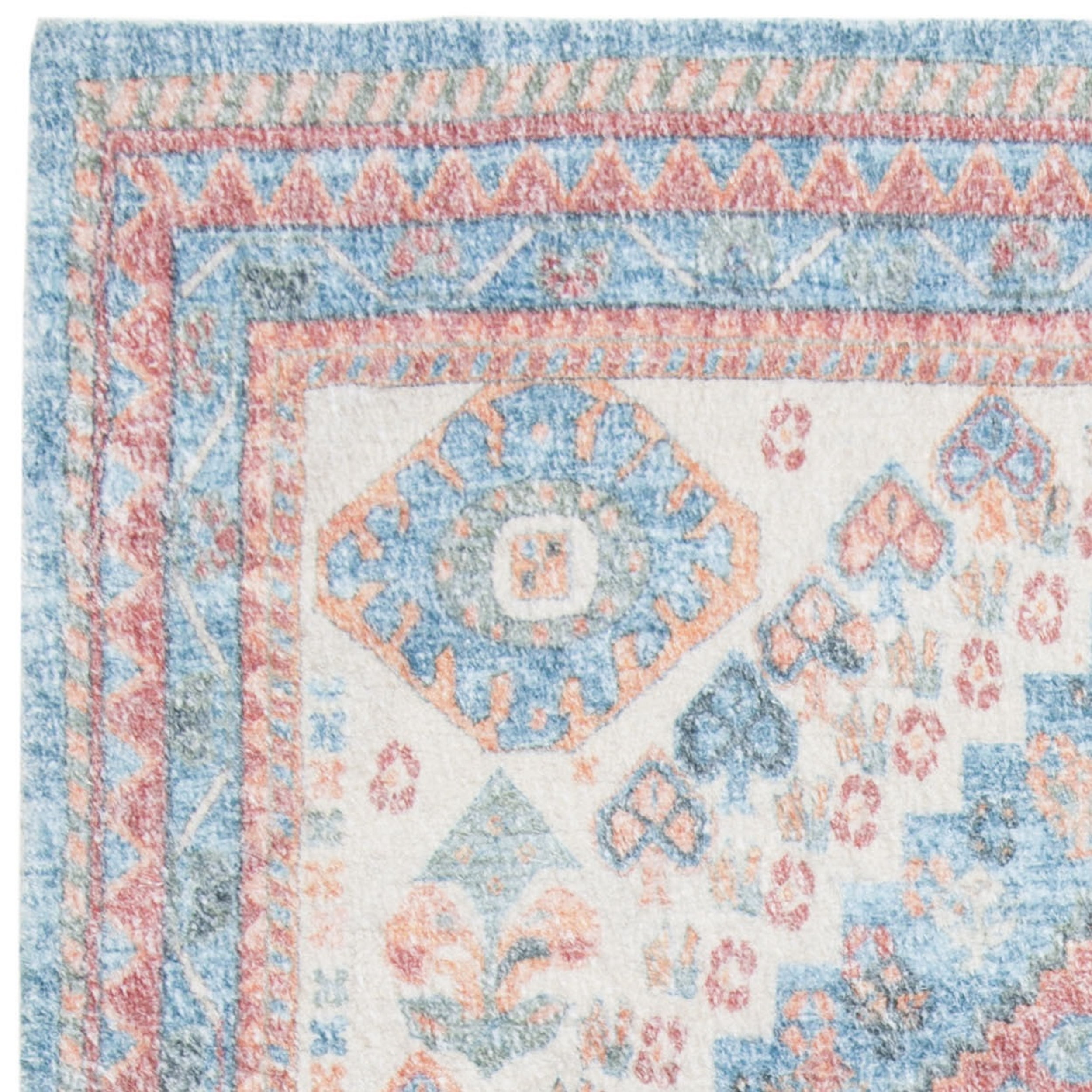 SAFAVIEH Saffron Kierra Bordered Oriental Area Rug, Blue/Rust, 4' x 6'