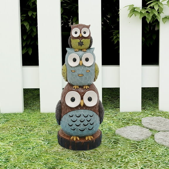 Abble 18" Stacking Owls Sculpture Garden Statue