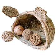 Bangcool Parrot Breeding Bed Handmade Straw Hamster Hut with 4PCS Rabbit Activity Ball