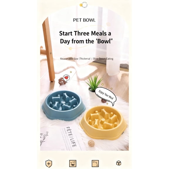 Large Slow Feeder Dog Bowls 2PCS, Anti-Choking Puzzle Dog Food Bowls, Anti-Slip Interactive Feeding Slow Down Eating, Bloat Stop Maze Dishes for Large Breeds 4 Cups Blue&Yellow