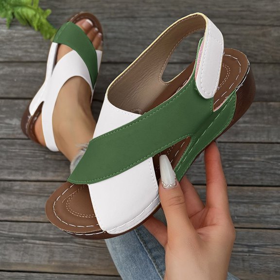 Purcolt Women's Faux PU Leather Sandals Dressy Casual Open Toe Slip on Slides Sandals Summer Beach Vacation Wide Width Flats Sandals
