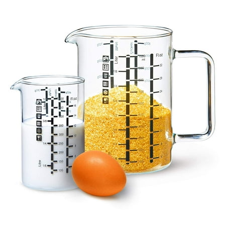 32 Ounce Stadium Cup - Simax Glass Measuring Cups | Durable Borosilicate Glass, Easy to Read Metric Measurements-, Drip Free Spout, Microwave and Dishwasher Safe, 2 Pack Includes (1) 16 Ounce and (1) 32 Ounce Cup