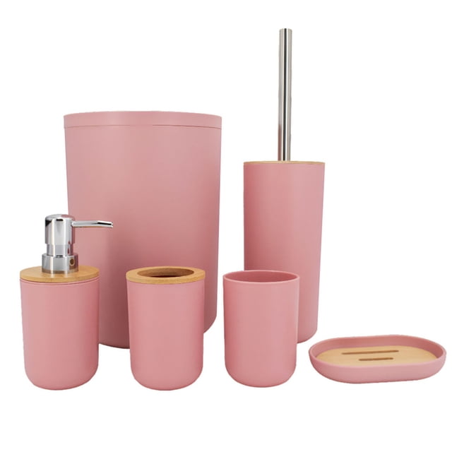 Juego de 6 Piezas para Baño | Set de Accesorios de Plastico Para Baño | Kit de 6 pzas Modernos para Baño | Accesorios de Bambu