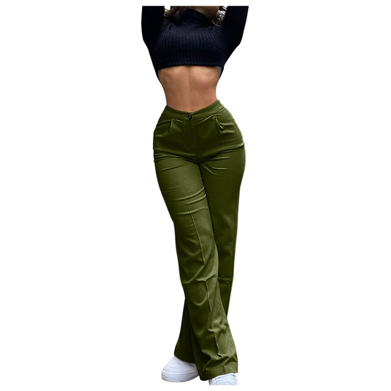 Women's Pant Women's Fit Straight Leg Suit Pant Solid Color Office Business  Work Pants Green M 