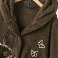 thumbnail image 5 of Virmaxy Womens Oversized Solid Sherpa Fleece Hoodies Cute Cat Butterfly Embroider Hooded Cardigan Button Long Sleeve Fuzzy Fleece Blouse Side Button Plush Jacket Brown M, 5 of 8