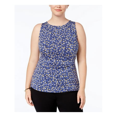 ANNE KLEIN $49 Womens New 1357 Blue Printed Ruched Blouse Top 2X Plus B+B