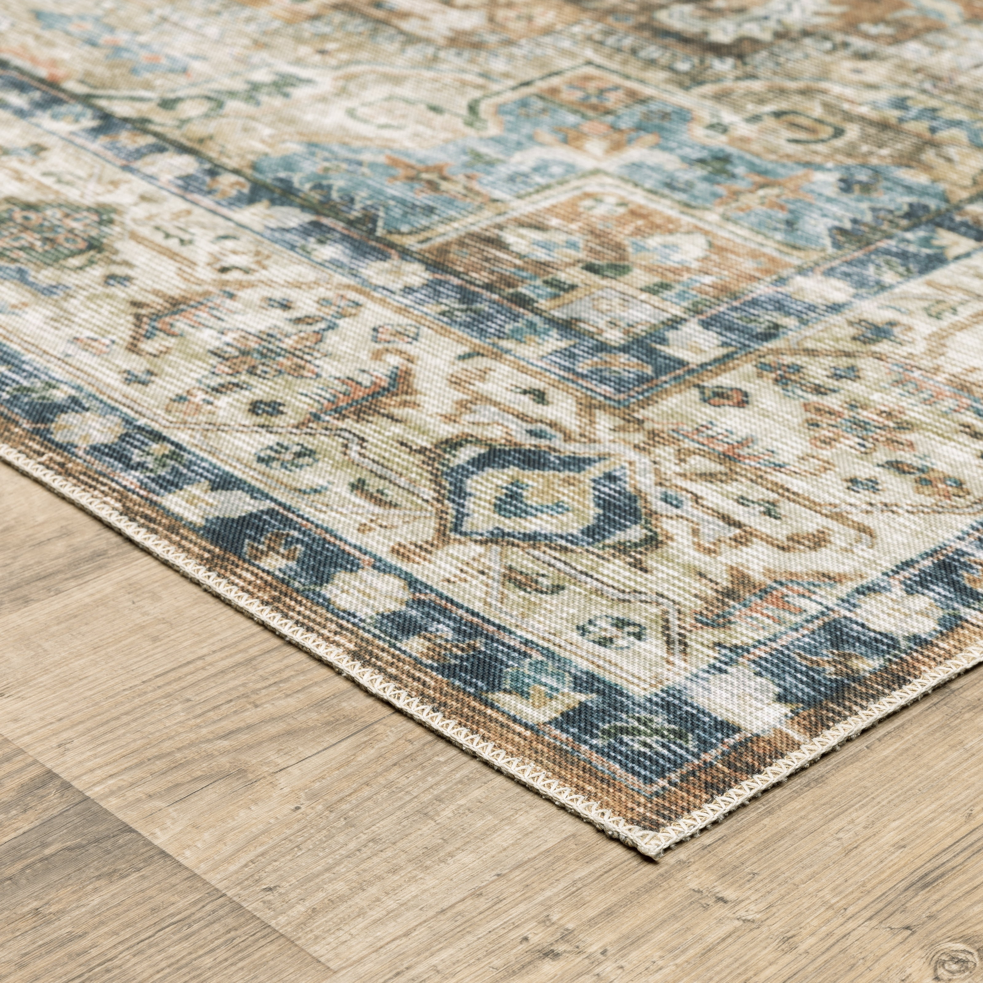 Avalon Home Celeste Washable Center Medallion Blue/ Gold Indoor Area Rug