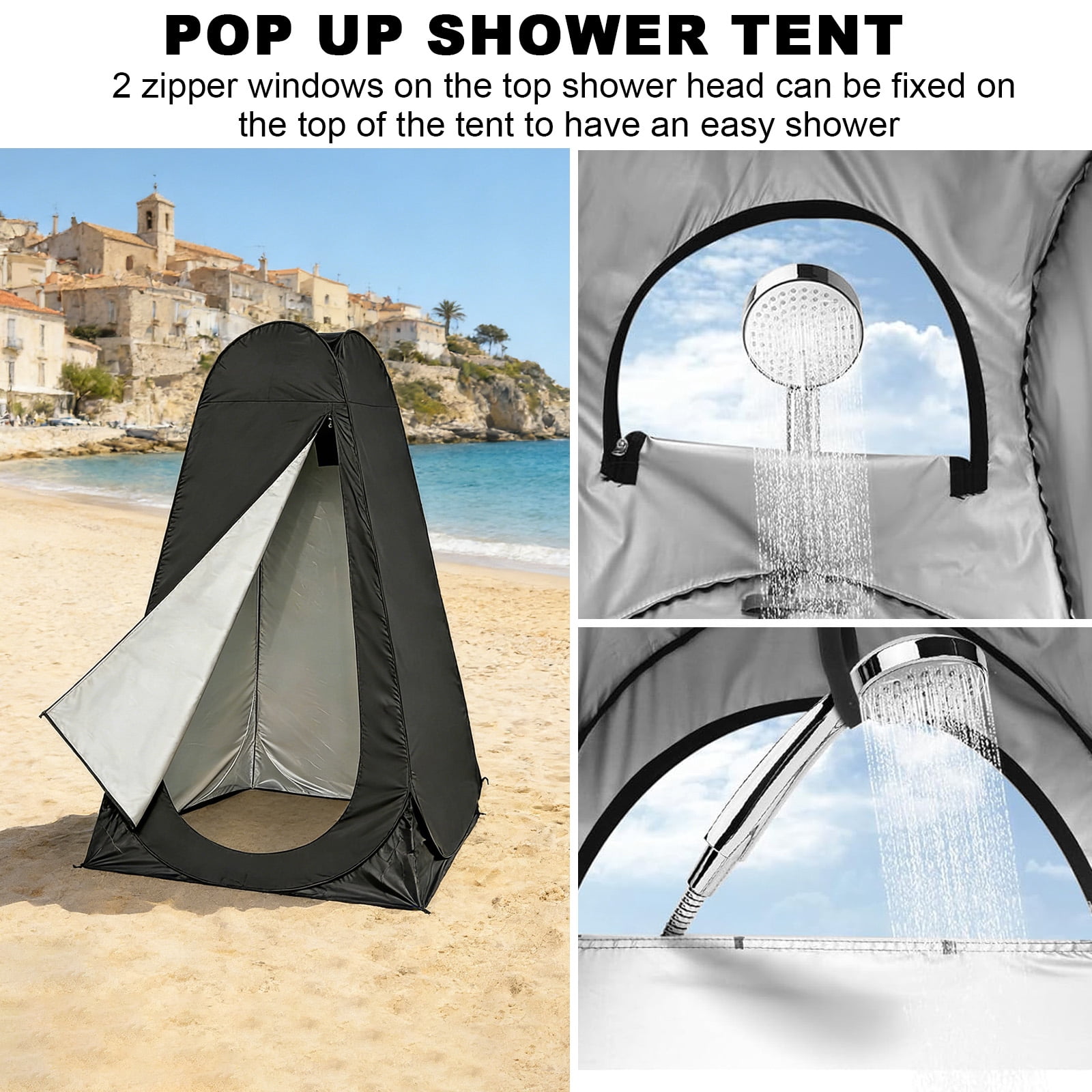Camping Shower Tent, 3.9 x 3.9 x 6.2ft, Outdoor Pop Up Changing Tent, Portable Bathroom Toilet Tent Privacy Tent with Portable Bag for Camping, Beach, Hiking, Travelling