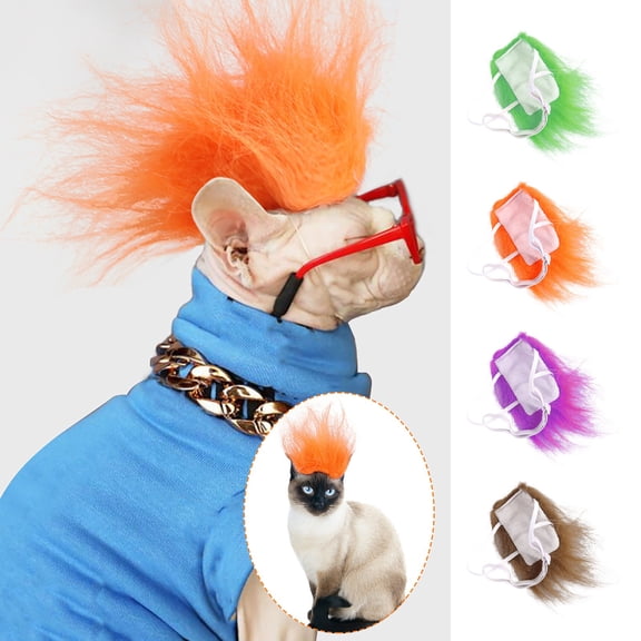 Funny Hairstyle Pet Wig For Small & Medium Cats And Dogs, Adjustable Elastic Drawcord For Stable Non-Fall Fit & Soft Artificial Hair For Pet Comfort, Ideal For Parties S