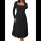 thumbnail image 5 of Vestido Midi Informal de Larga con Cuello Cuadrado para Mujer, Moda de y Otoño Negro S, 5 of 10