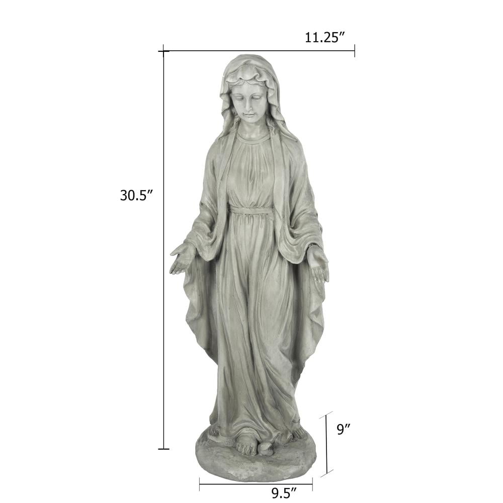 LuxenHome Virgin Mary Statue Outdoor, 30'' Gray Religious Blessed Mother Garden Statue, Indoor Outdoor Sculptures for Living Room, Yard, Patio, Front Porch Decor