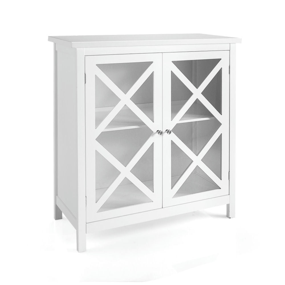 Finihen Kitchen Storage Cabinet, Buffet Sideboard, Freestanding Kitchen Buffet Cabinet with Glass Doors and Adjustable Shelf, for Dining Room, Kitchen, Living Room, White Finihen Kitchen Storage Cabinet, Buffet Sideboard, Freestanding Kitchen Buffet Cabinet with Glass Doors and Adjustable Shelf, for Dining Room, Kitchen, Living Room, White
