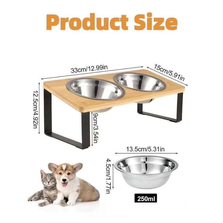 BEVTEE Elevated Tilted Cat Bowl Set with Iron Wood Stand, 15° photo 6