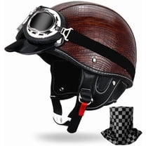 German Style Retro Motorcycle Half Open Face Leather Generic - DOT Approved Vintage Cap Shell Goggles for Men Women