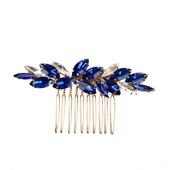 ERDOUY Bridal Flower Wedding Hair Pins Crystal Pearl Hair Combs Clips Headpiece Gold Wedding Hair Accessories Jewelry with Rhinestone for Brides Bridesmaids Women Girls (Blue)