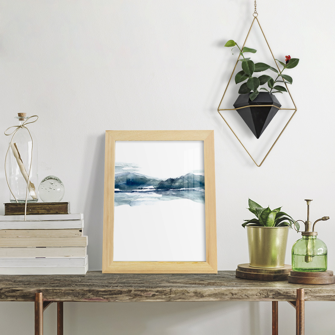 Stark Horizon II - Framed Print w/glass - Natural Wood