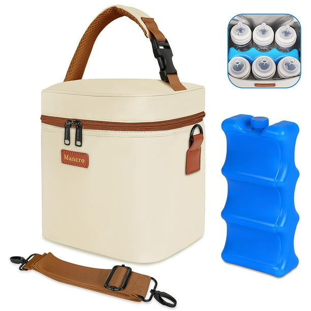 Bolsa enfriadora de leche materna Mancro con bolsa de hielo de 8,5 L, color beige