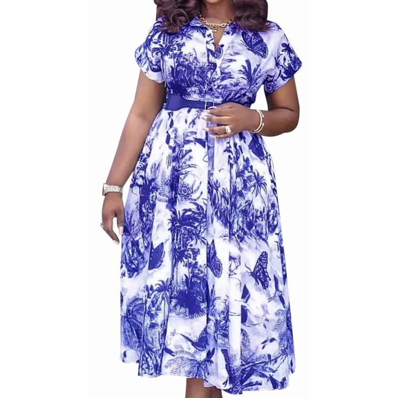 Women's Henley Shirred Paisley Print Button Party Dress A Line Swing Short Dress