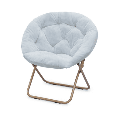 BEZT Round Folding Faux Fur Saucer Chair for Bedroom Living Room Dorm Garden Courtyard Foldable Metal Frame Oversized Large Comfy Furry Padded Soft Lounge Lazy Cozy Moon Chair for Adults (Blue)
