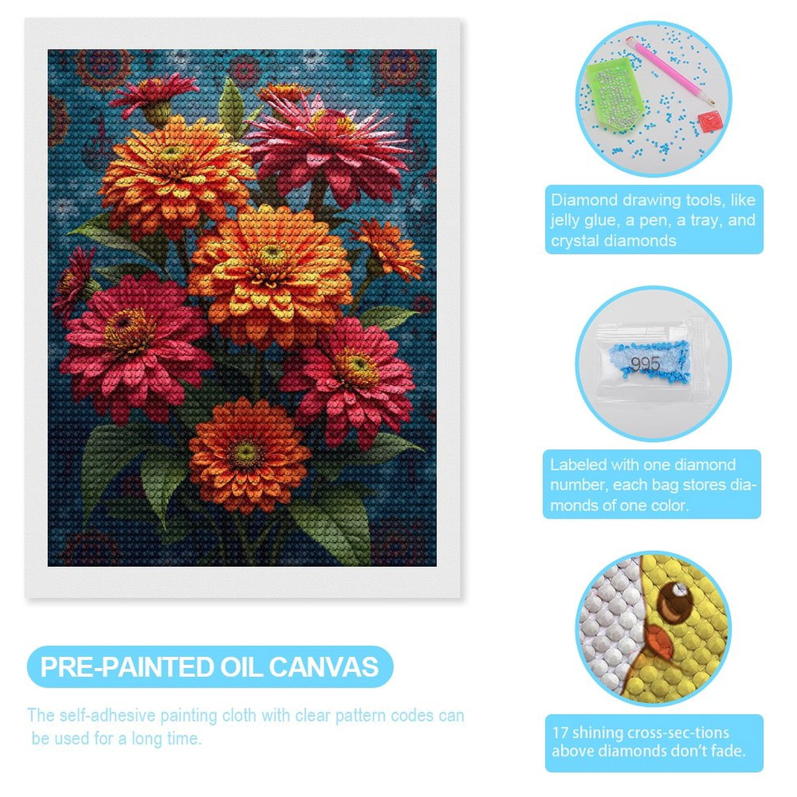 Diamond Art Kits for Adults - Vibrant Floral Arrangement In Bloom 5d Diamond Painting for Adults, Diamond Art for Adults Beginners, Frameless Diamond Painting Kits for Adults for Home Wall Decor