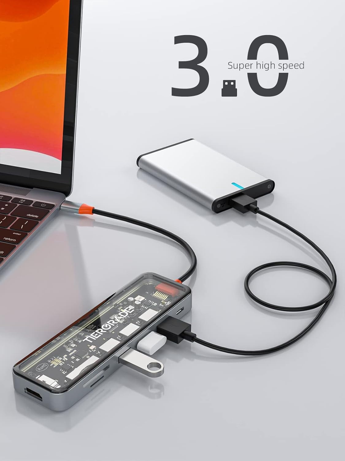 USB C Hub, 7 in 1 USB C to HDMI Multiport Adapter with HDMI, 100W PD, 3 USB-A 5 Gbps, TF/SD Card Reader, USB C Dock for MacBook Air/Pro, XPS, and More Type-C Device