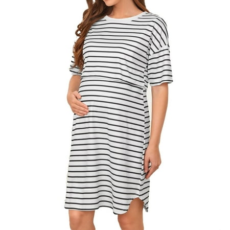 

Maternity Loungewear Round Neck Sleepshirts Black and White XL