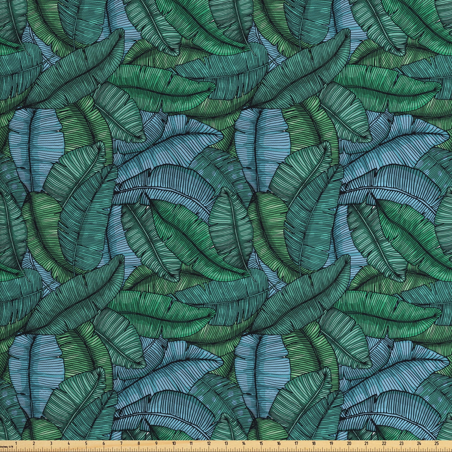 Banana Leaf Fabric by The Yard, Hand Drawn Style Botanical Pattern