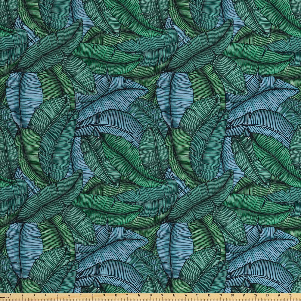 Banana Leaf Fabric by The Yard, Hand Drawn Style Botanical Pattern