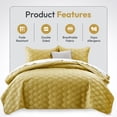 thumbnail image 3 of Moonlight20015 Ochre Velvet Bedspread Set King Size 3 Piece Geometric Pattern Quilt 350GSM Ultra Soft Reversible Comforter Washable Bedding, 3 of 10