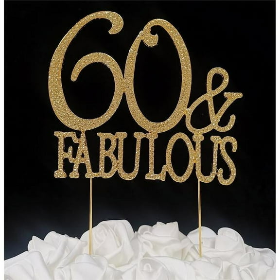 Tian Sweet 33015-60Fg 3.8 oz 60 & Fabulous Rhinestone Cake Topper - Gold