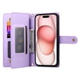 thumbnail image 5 of Allytechgroup Wallet Case for Apple iPhone 15, 9 Cards Holder + Zipper Pocket + Hand Wrist Shockproof Stand Flip Cover RFID Blocking Phone Case for Women Men, Purple, 5 of 7