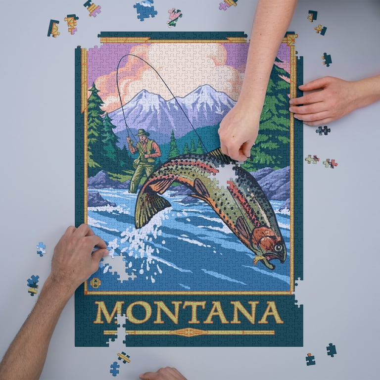 Rock Creek, Montana, Fly Fishing Scene (1000 Piece Puzzle, Size 19x27, Challenging Jigsaw Puzzle for Adults and Family, Made in Usa)