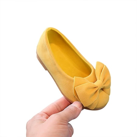 

Kuegmeu Girls Dress Shoes Toddler Mary Janes Bow Knot Comfy Non-slip Shoes Little Girl School Uniform Oxford Shoes for Girl Flats Yellow 2