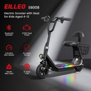 EILLEO Kids Electric Scooter, Bluetooth Speaker Foldable Scooter with Seat, 11MPH 132lbs Max Load E Mopeds, Carry Basket,LED Light Strip