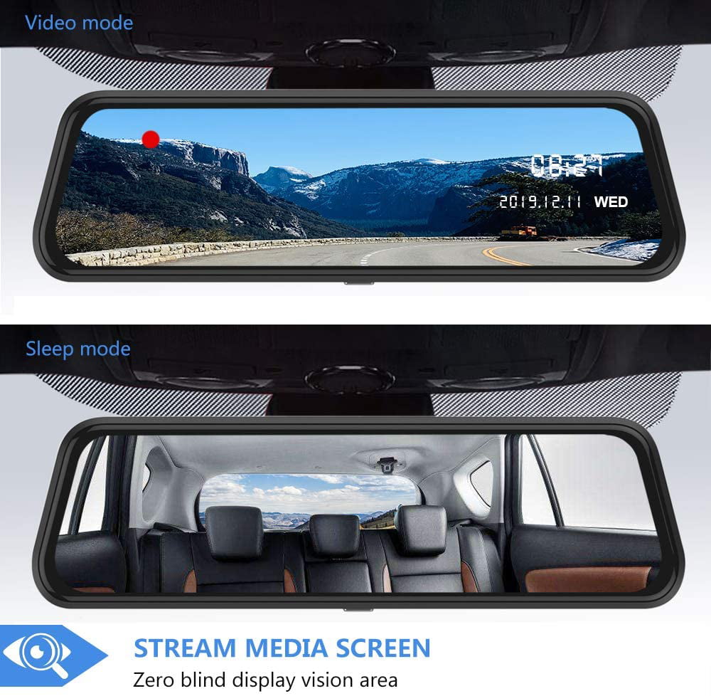 Siroflo 9.66 Full Touch Screen Mirror Dash Cam Front and Rear View Mirror Cam,2.0 Mega Pixels Rearview Backup Camera with Night Vision&Reversing Assisting G-Sensor Parking Monitor Mirror Dash Cam 