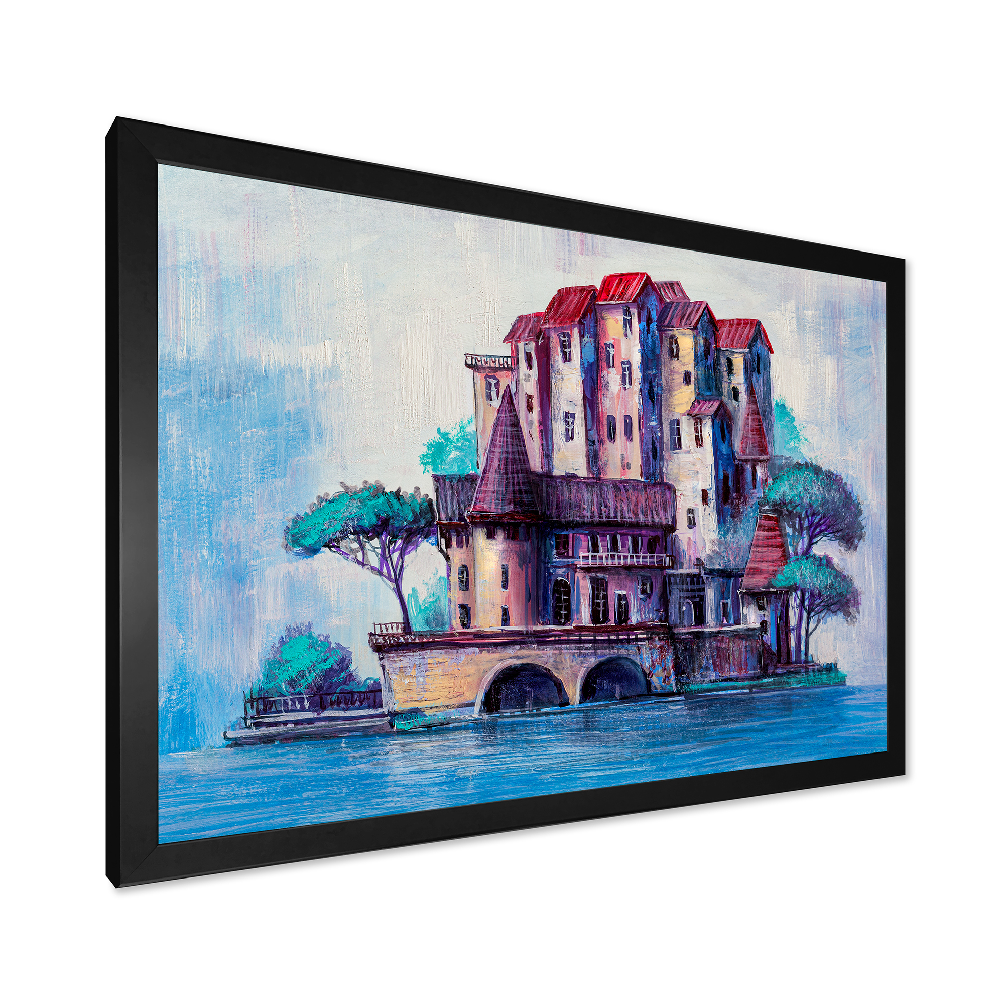 Designart 'Ancient City Skypscrapers By The Bridge' Traditional Framed Art Print