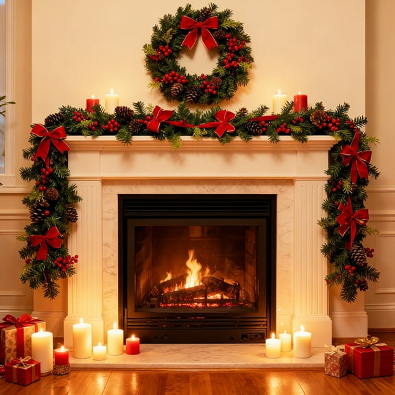 Bootesun 6FT Christmas Garland for Front Door, Norfolk Pine Garland with Red Bow, Pine Cones, and Berries for All Seasons, Christmas Artificial Greenery Garland Xmas Decors for Indoor Outdoor Home