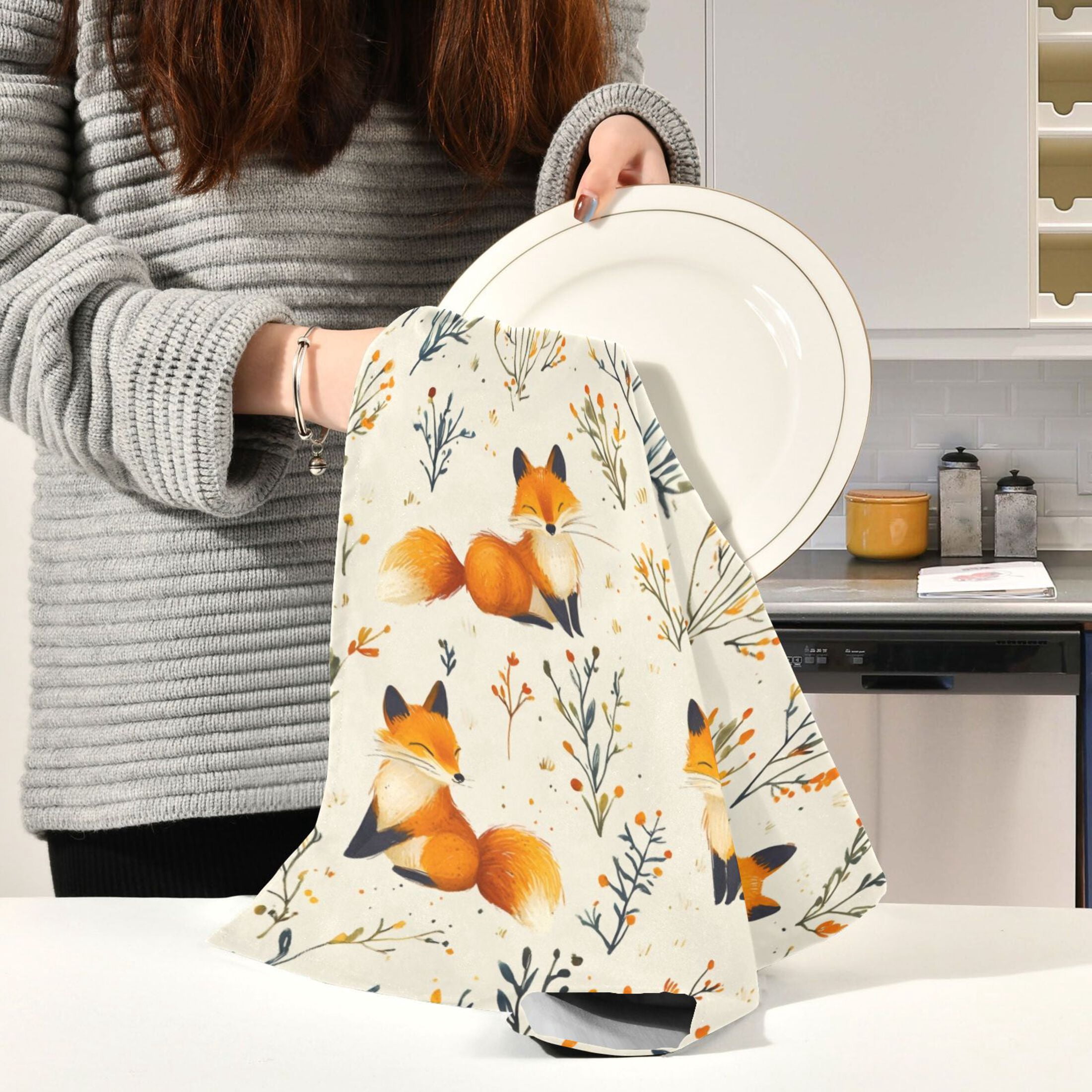 Kitchen Towel 28x18 Inches x6，Plate Towel, Decorative Towel, Napkin, Tea Towel Tea Towels For Kitchen Dish Cloths & Dish Towels Cute Fox