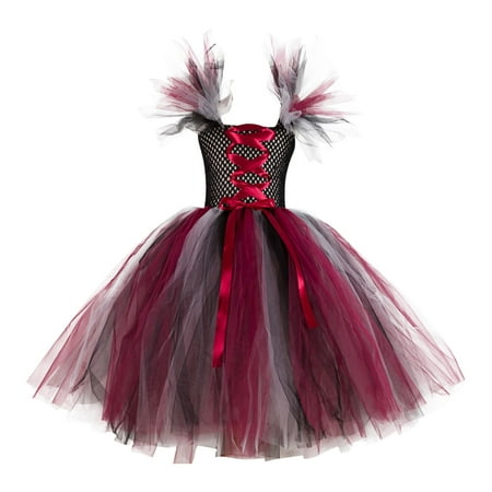 

TUOBARR Summer Savings Clearance! Ball Gown Dresses for Girls Kids Girls Halloween Fashion Cute Stitching Color Frenulum Mesh Hollow Out Princess Dress Wine 4