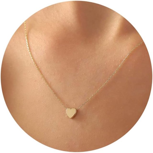 Lindo collar de corazón Pequeño collar de gargantilla con colgante de corazón de oro de 14 quilates Collar de cadena de corazón abierto de amor de oro pequeño para mujer Collar de oro delicado Regalos