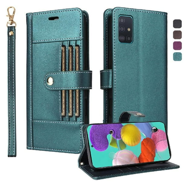 FOXDOCK Funda tipo Cartera para Samsung Galaxy A51 4G – Cubierta de Cuero PU con Múltiples Ranuras, Bolsillo para Efectivo y Correa de Muñeca